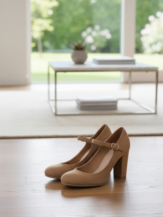 J. Adams Shoes - Skippy By J. Adams-Mary Jane Block Heel Pumps In Natural Nubuck